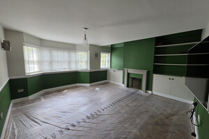 dark green and white living room